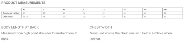 Shirt Product Measurements